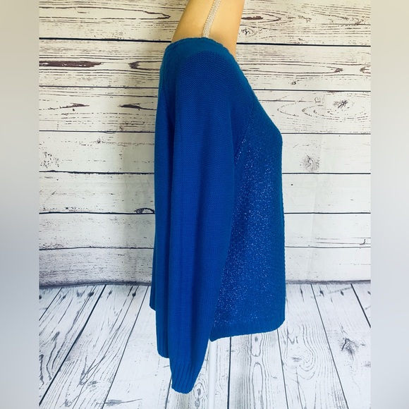 Women’s XL Sweater ANA Blue Glittered Medium Weight Knit Zipper Back U Neck Soft - Picture 4 of 11